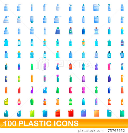 100 plastic icons set, cartoon style 100 plastic icons set, cartoon style 75767652