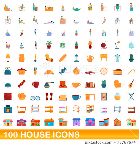 100 house icons set, cartoon style 75767674