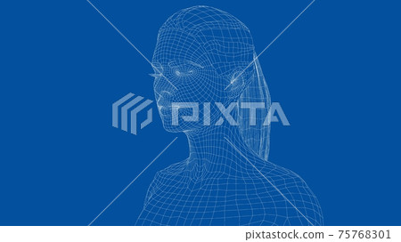 Wireframe portrait of a young beautiful girl 75768301