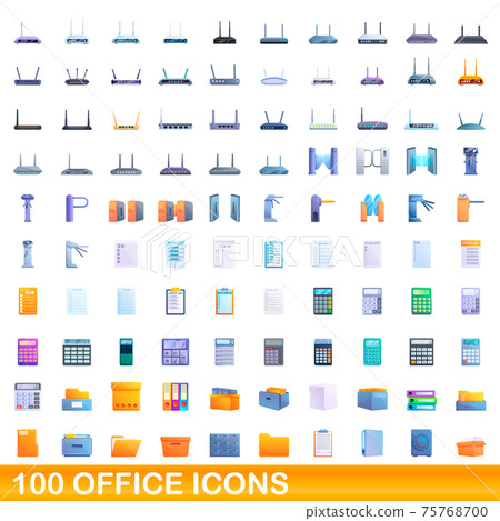 100 office icons set, cartoon style 75768700
