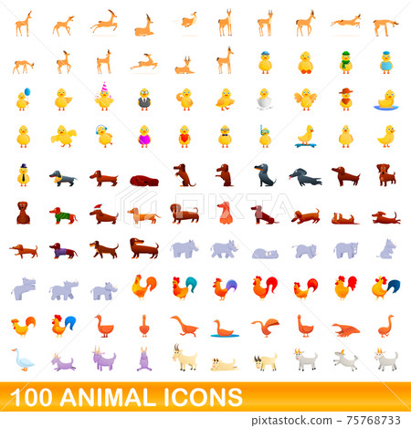 100 animal icons set, cartoon style 100 animal icons set, cartoon style 75768733