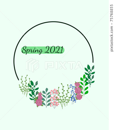 Card with flowers and leaves. Wedding ornament concept. Spring 2021 floral poster with inscription Card with flowers and leaves. Wedding ornament concept. Spring 2021 floral poster with inscription 75768855