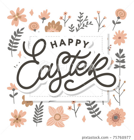 Happy Easter day background with frame flowers Happy Easter day background with frame flowers 75768977
