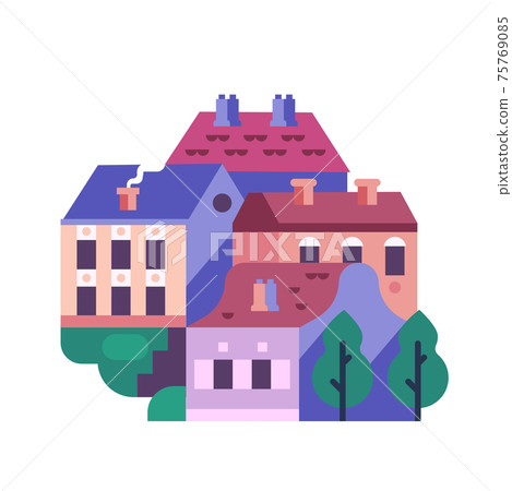 Historical Village with Stone Houses Flat Icon 75769085