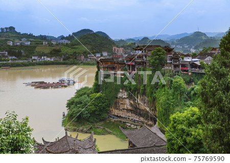 Furong ancient village and waterfall - Hunan China 75769590