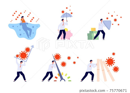 Business problems epidemic. Help company, money and financial crisis. Helping to businessman, economic collapse or utter failure vector concept Business problems epidemic. Help company, money and financial crisis. Helping to businessman, economic collapse or utter failure vector concept 75770671