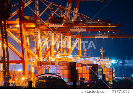 Qinghai Container Wharf Customs Customs Trade Container Crane Night View Tokyo Bay Container Ship 75771032