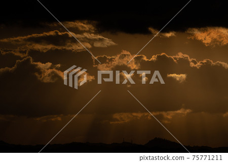 天空，月亮，晚，山頂，森林，金光市，千葉縣，鹿山，森林，朝日，日出，光線，性質 75771211