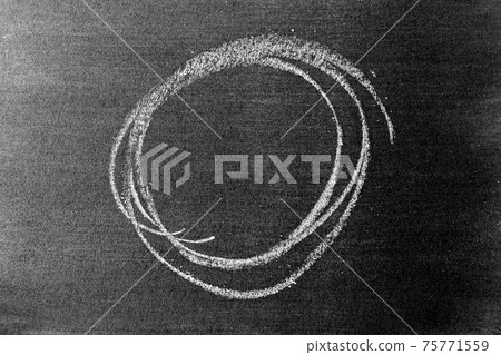 White chalk hand drawing as circle shape on blackboard or chalkboard background with copy space 75771559