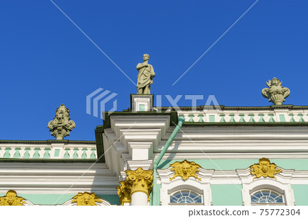 Art sculptures on roof parapet of Hermitage Museum in St. Petersburg 75772304
