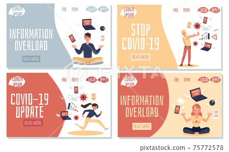 Set of banners on information overload and Covid-19, flat vector illustration. 75772578
