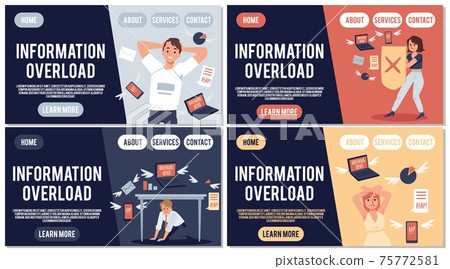 Set of web banners of information overload, flat vector illustration isolated. Set of web banners of information overload, flat vector illustration isolated. 75772581