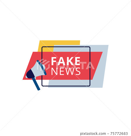 Banner with Fake News text and megaphone, flat vector illustration isolated. Banner with Fake News text and megaphone, flat vector illustration isolated. 75772683