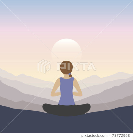 girl makes yoga on mountain landscape at sunset 75772968