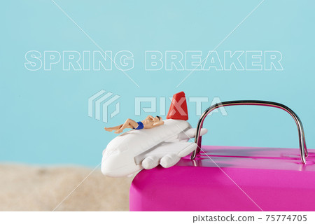 airplane, miniature man and text spring breaker airplane, miniature man and text spring breaker 75774705