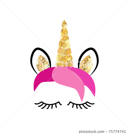 Fabulous cute unicorn with golden gilded horn and closed eyes 75774742