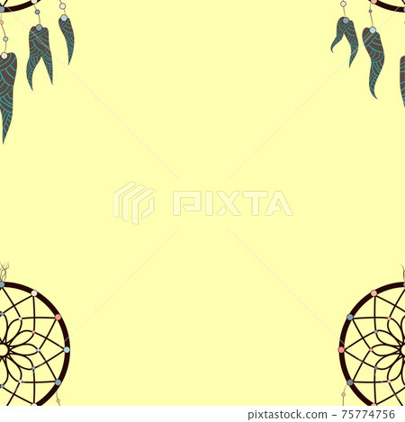 Dreamcatcher pattern in retro style. Hand drawn seamless pattern. Fashion print. Boho vintage style background Dreamcatcher pattern in retro style. Hand drawn seamless pattern. Fashion print. Boho vintage style background 75774756