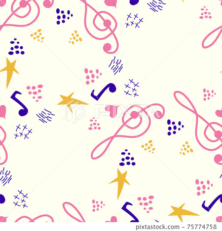 Classic musical patterns, with sheet music and treble clef, great designs for any purpose. Abstract retro texture. 75774758