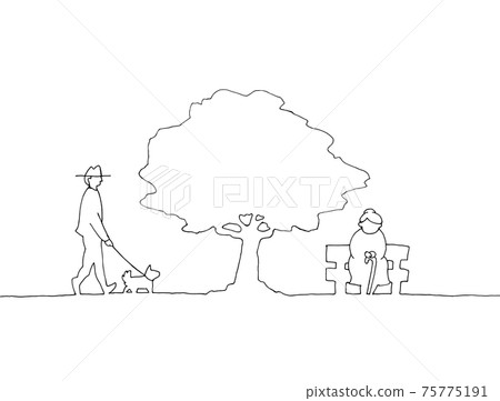 People under the tree Line art illustration People under the tree Line art illustration 75775191