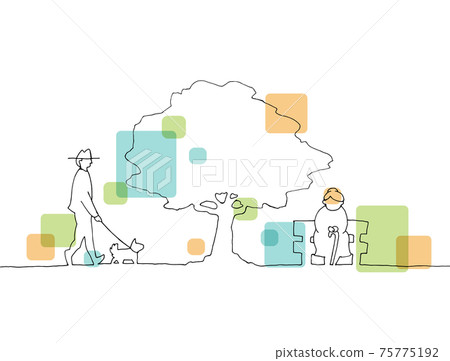 People under the tree Line art illustration People under the tree Line art illustration 75775192