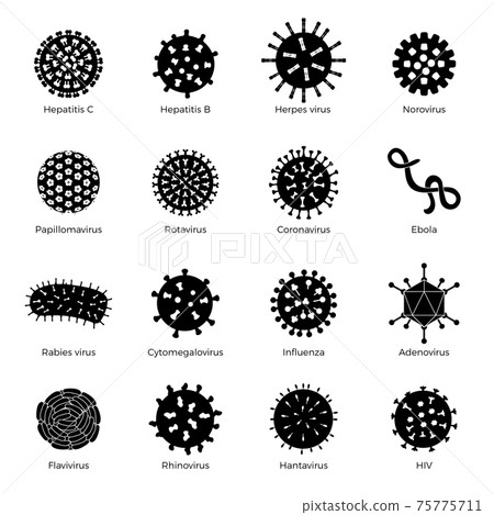Bacteria set. Bacillus symbols human microbes stamp medical icons microorganism signs germ recent vector silhouettes illustrations set isolated Bacteria set. Bacillus symbols human microbes stamp medical icons microorganism signs germ recent vector silhouettes illustrations set isolated 75775711