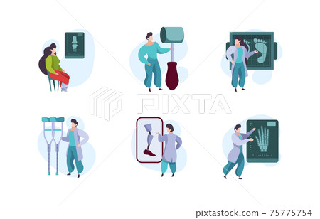 Orthopedics concept. Human arms xray diagnose doctor and patients healthcare templates garish vector bones illustrations isolated 75775754