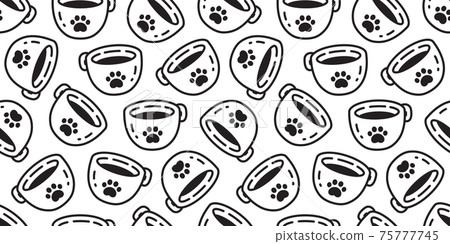 coffee tea cup seamless pattern cat paw footprint vector tea milk glass repeat background scarf isolated tile wallpaper cartoon illustration doodle design 75777745