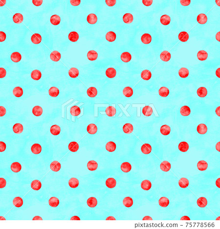 Polka dot watercolor seamless pattern. Abstract watercolour red color circles on green background Polka dot watercolor seamless pattern. Abstract watercolour red color circles on green background 75778566