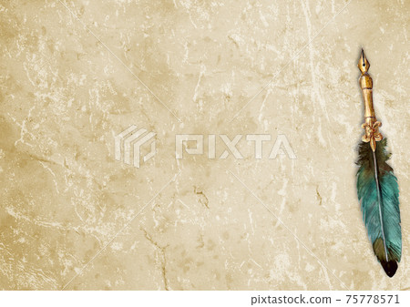Background in vintage style with old aged faded yellow brown paper with fountain pen Background in vintage style with old aged faded yellow brown paper with fountain pen 75778571