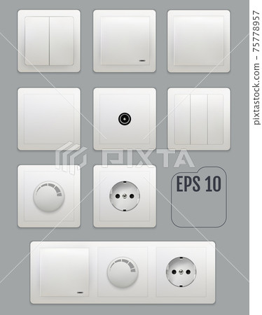 Wall switch. Power electrical socket. Antenna input 75778957