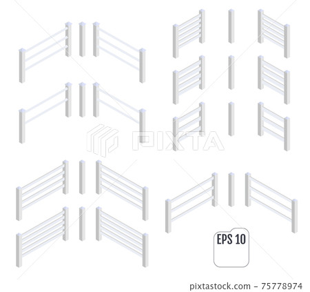 Isometric white fence sections. Vector Isometric white fence sections. Vector 75778974