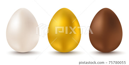White, golden and chocolate eggs for Easter. White, golden and chocolate eggs for Easter. 75780055