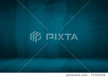 Vintage grunge blue concrete texture studio wall background with vignette. 75780209