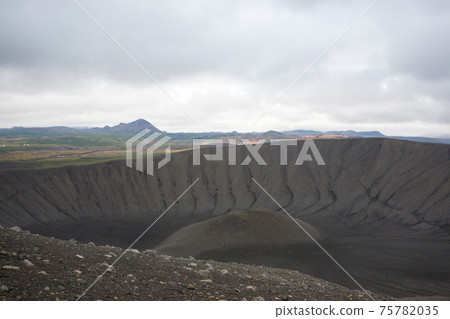 Hverfell caldera volcano top view, Iceland landmark 75782035