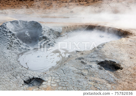 Hverir mud pools day view, Iceland landmark Hverir mud pools day view, Iceland landmark 75782036