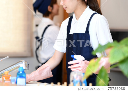 Housekeeper women cleaning the kitchen 75782088