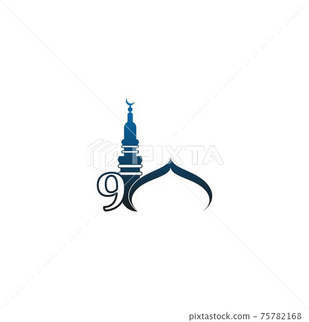 Number 9 logo icon with mosque design illustration Number 9 logo icon with mosque design illustration 75782168