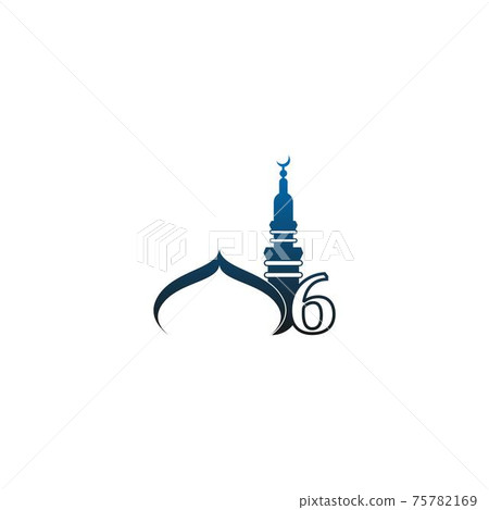 Number 6 logo icon with mosque design illustration Number 6 logo icon with mosque design illustration 75782169