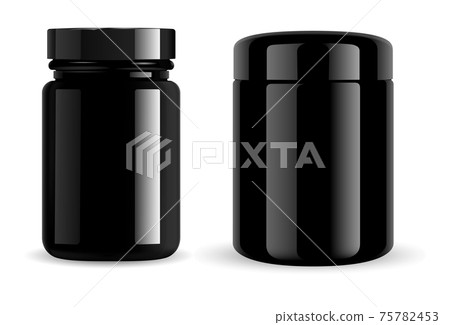 Black jar. Black pill bottle, cosmetic container Black jar. Black pill bottle, cosmetic container 75782453