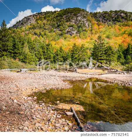 Foot bridge on a trail Foot bridge on a trail 75782541