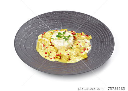 Curry chicken with rice isolated on white Curry chicken with rice isolated on white 75783285