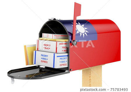 Mailbox with Thai flag with parcels, envelopes inside. Shipping in Taiwan, concept. 3D rendering 75783493