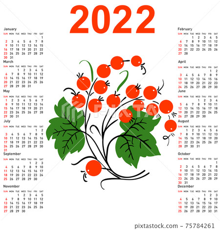Stylish calendar with flowers for 2022. Week starts on Sunday 75784261