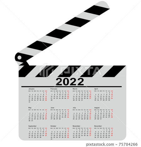 Calendar for 2022, movie clapper board on a white background Calendar for 2022, movie clapper board on a white background 75784266