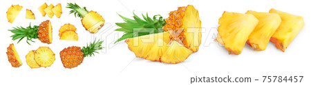 pineapple half and slices isolated on white background with full depth of field, Set or collection 75784457
