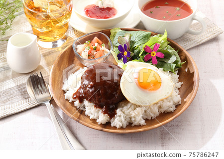 Loco moco plate drink soup dessert set 75786247