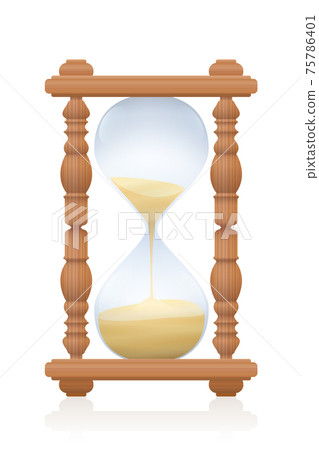Wooden, hourglass, sand timer, time glass or egg timer. Antique, old fashioned, carved vintage measurement instrument. Isolated vector illustration on white background. 75786401