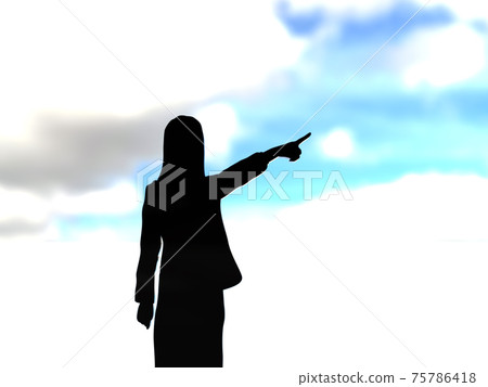 A silhouette of a young woman pointing far away Goal Future CG illustration A silhouette of a young woman pointing far away Goal Future CG illustration 75786418