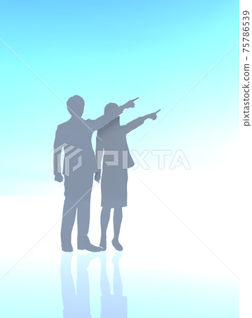 年輕男子和婦女剪影指向遙遠的目標未來CG圖 75786539