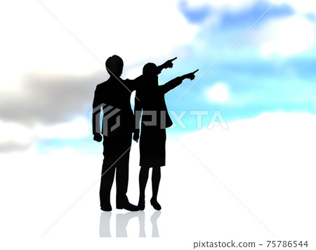 年輕男子和婦女剪影指向遙遠的目標未來CG圖 75786544